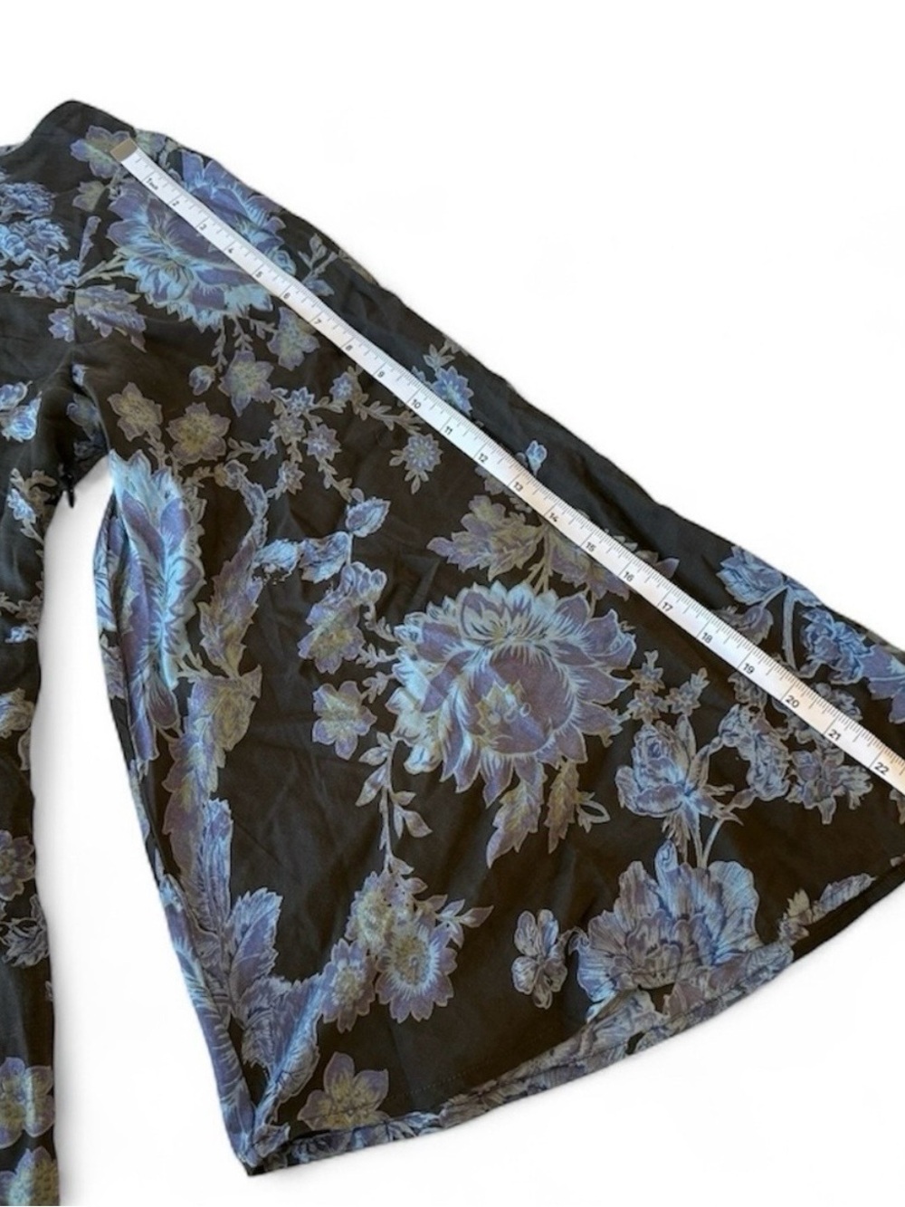 Free People Melrose Maxi Dress with Dark Gray and Blue Floral Print Bell Sleeves - Picture 3 of 5